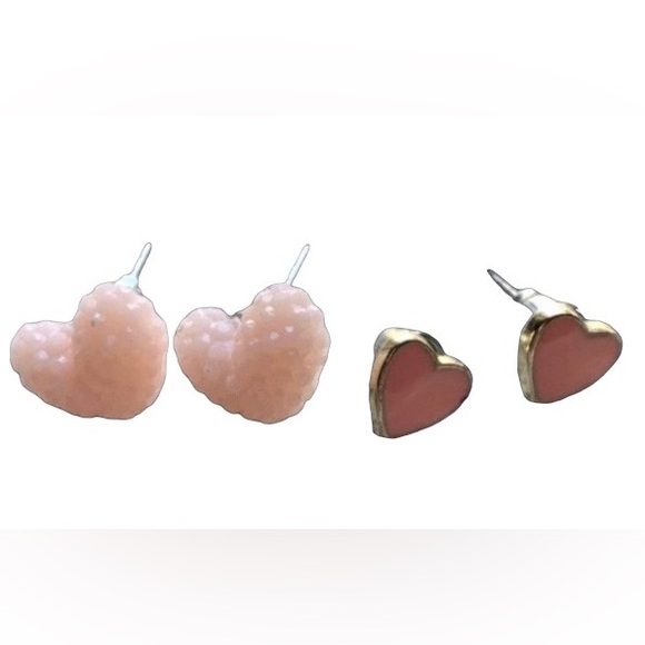 Set of Two Pretty Pink Heart Post Pierce Earrings Woman’s Jewelry Valentines Day - Picture 3 of 5